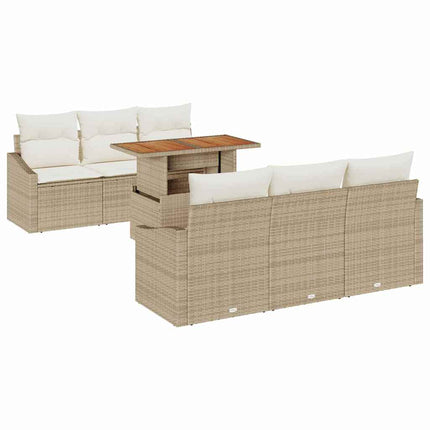 Havesofa Sæt 7 stk. Beige Poly rattan