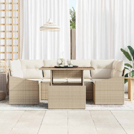 Havesofa Sæt 7 stk. Beige Poly rattan