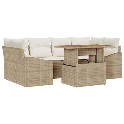 Havesofa Sæt 7 stk. Beige Poly rattan