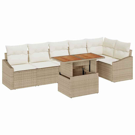 Havesofa Sæt 7 stk. Beige Poly rattan