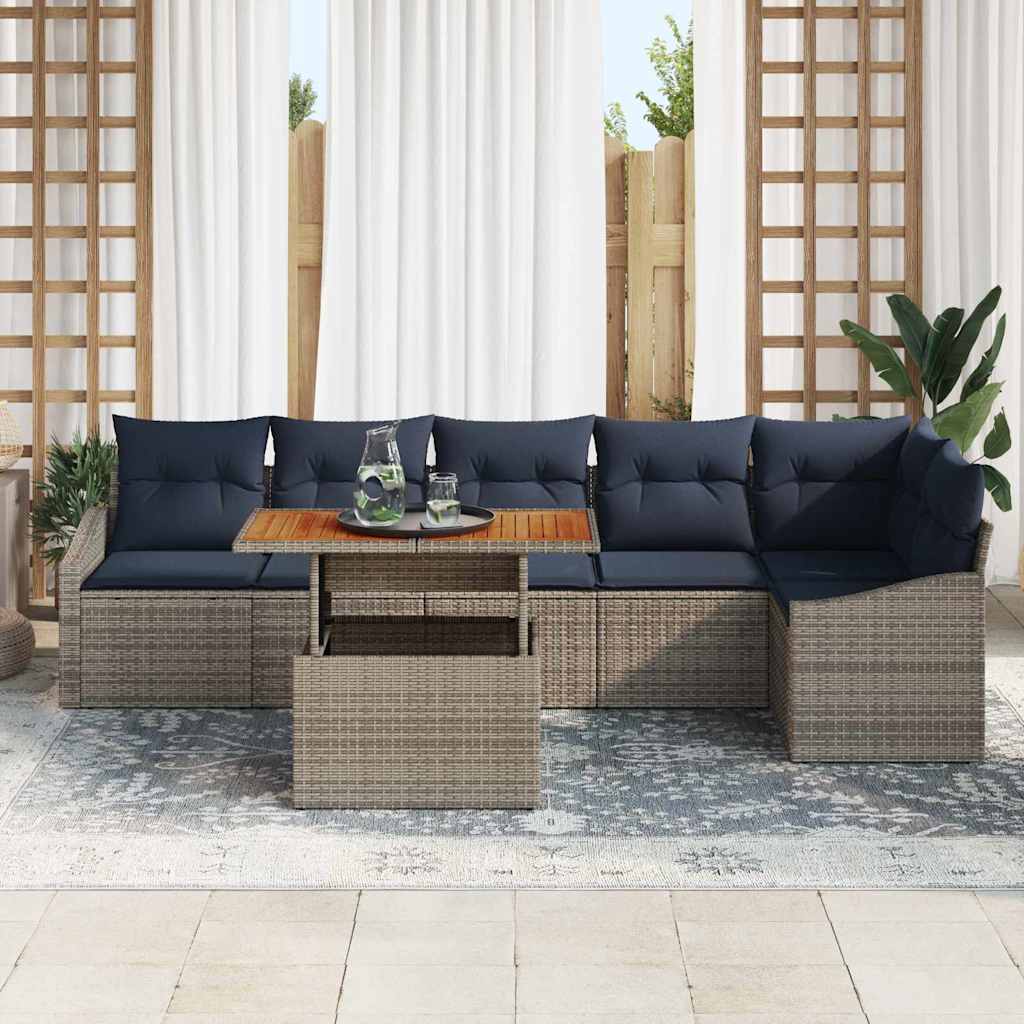Havesofa Sæt med opbevaring 7 pcs Grå Poly rattan