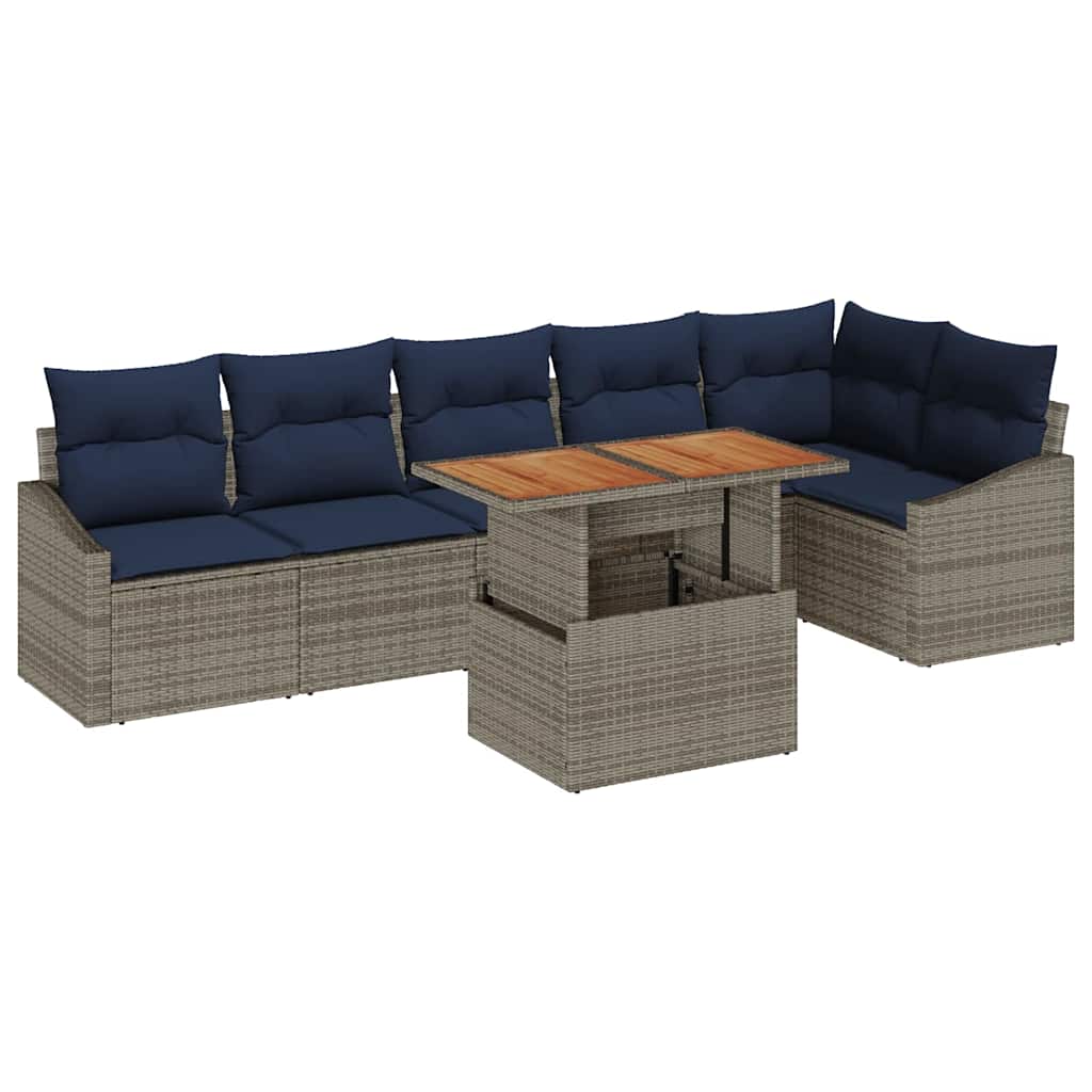 Havesofa Sæt med opbevaring 7 pcs Grå Poly rattan