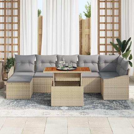 Havesofa Sæt med opbevaring 8 pcs Beige Poly rattan