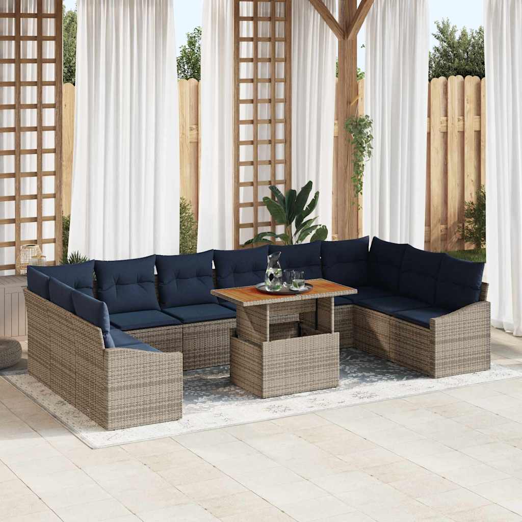 Havesofa Sæt med opbevaring 11 pcs Grå Poly rattan