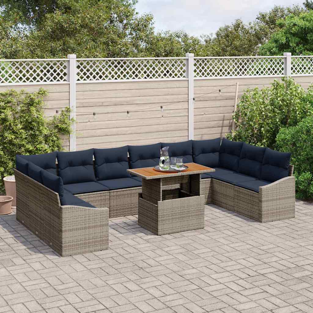 Havesofa Sæt med opbevaring 11 pcs Grå Poly rattan