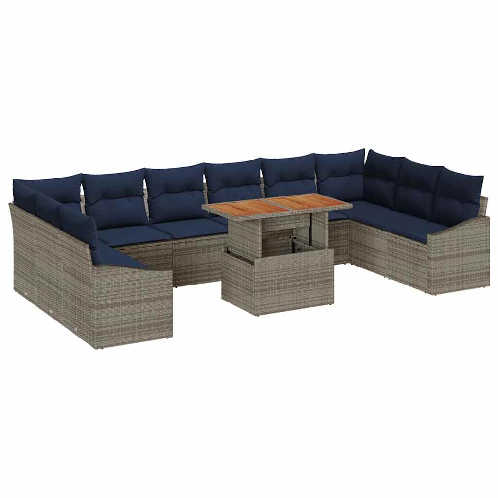 Havesofa Sæt med opbevaring 11 pcs Grå Poly rattan