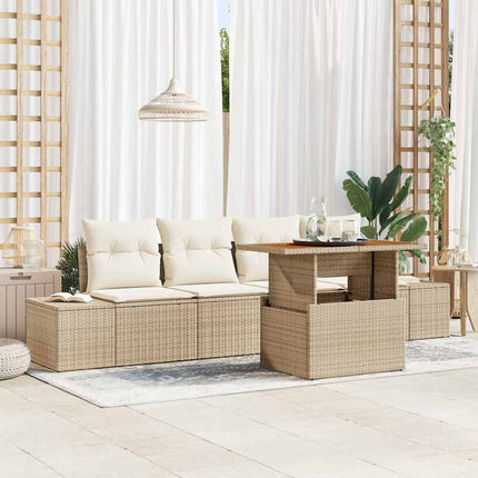 Havesofa Sæt 5 stk. Beige Poly rattan
