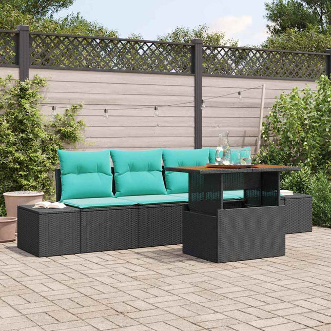 Havesofa Sæt 5 stk. Sort Poly rattan