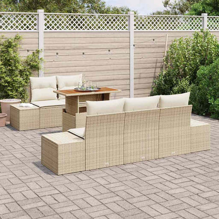 Havesofa Sæt 6 stk. Beige Poly rattan