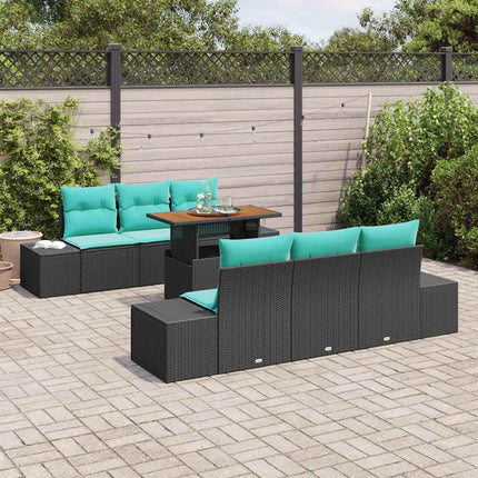 Havesofa Sæt 7 stk. Sort Poly rattan