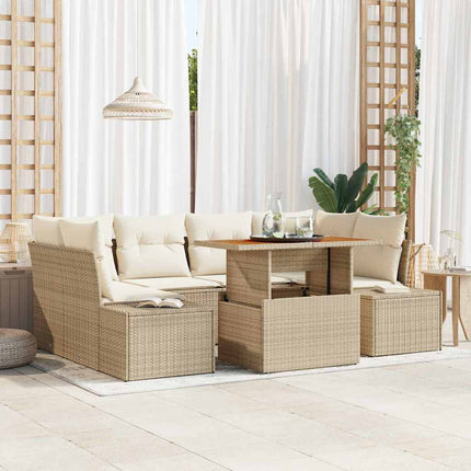 Havesofa Sæt 7 stk. Beige Poly rattan