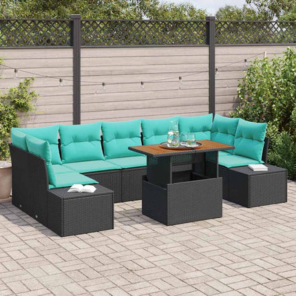 Havesofa Sæt 8 stk. Sort Poly rattan