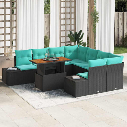 Havesofa Sæt 9 stk. Sort Poly rattan
