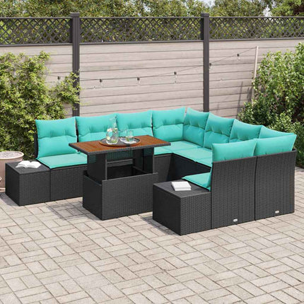 Havesofa Sæt 9 stk. Sort Poly rattan