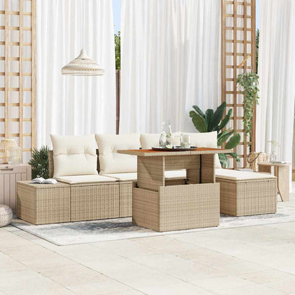 Havesofa Sæt 6 stk. Beige Poly rattan