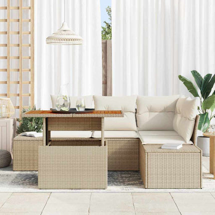 Havesofa Sæt 5 stk. Beige Poly rattan