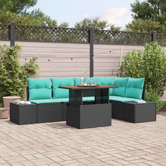 Havesofa Sæt 6 stk. Sort Poly rattan