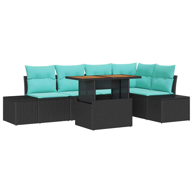 Havesofa Sæt 6 stk. Sort Poly rattan