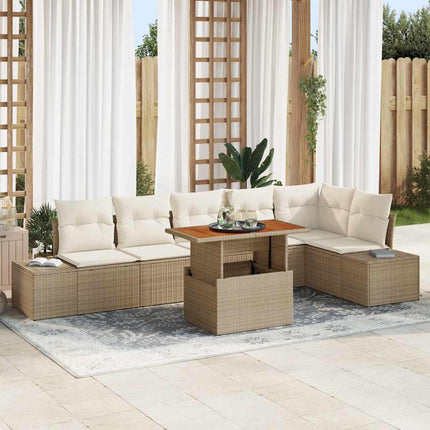 Havesofa Sæt 7 stk. Beige Poly rattan