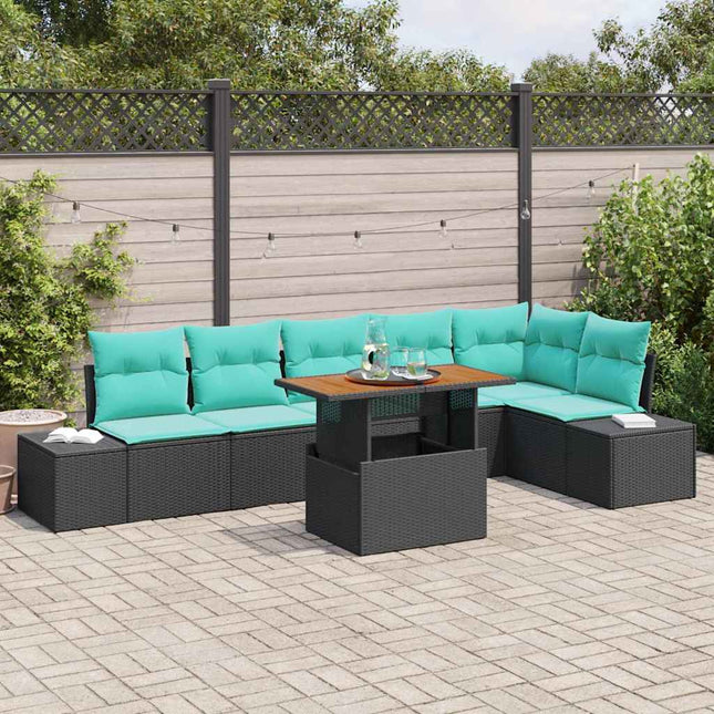 Havesofa Sæt 7 stk. Sort Poly rattan