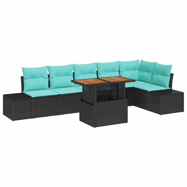 Havesofa Sæt 7 stk. Sort Poly rattan