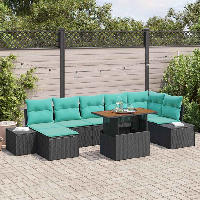 Havesofa Sæt 8 stk. Sort Poly rattan