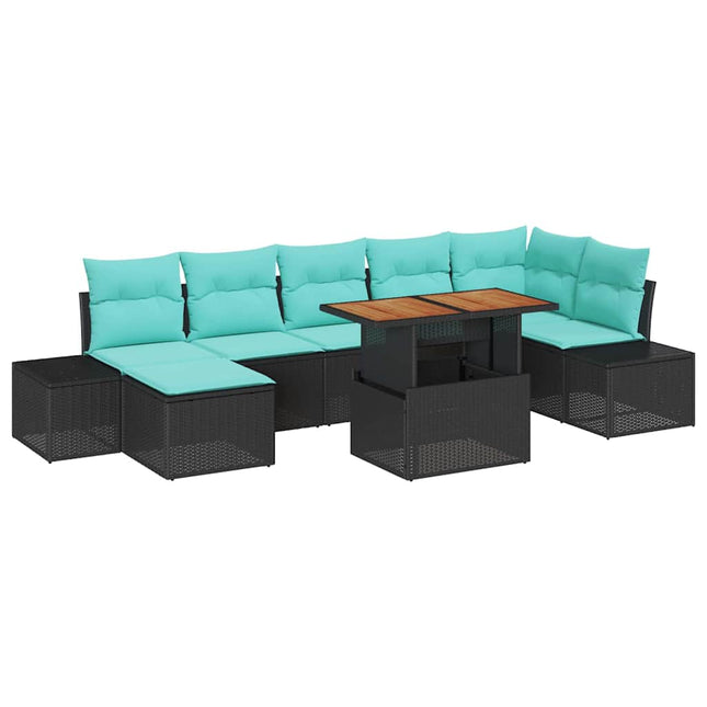 Havesofa Sæt 8 stk. Sort Poly rattan