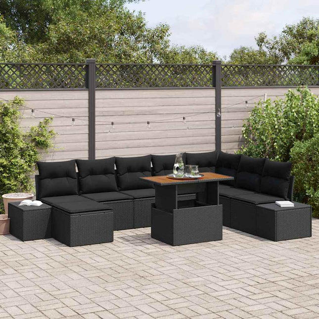 Havesofa Sæt med opbevaring 9 pcs Sort Poly rattan