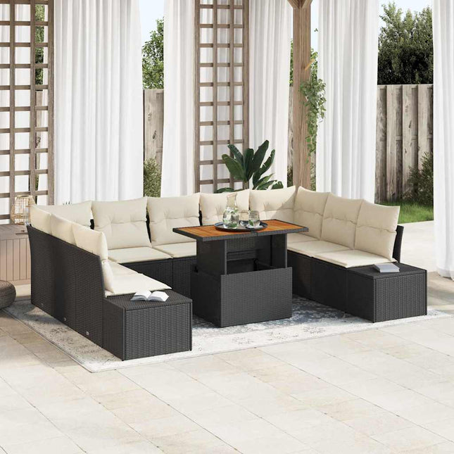 Havesofa Sæt med opbevaring 10 pcs Sort Poly rattan