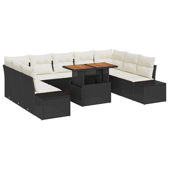 Havesofa Sæt med opbevaring 10 pcs Sort Poly rattan