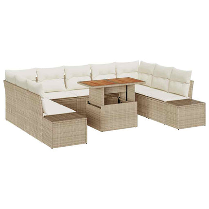 Havesofa Sæt 10 stk. Beige Poly rattan