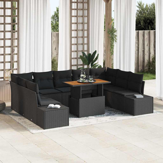 Havesofa Sæt med opbevaring 10 pcs Sort Poly rattan