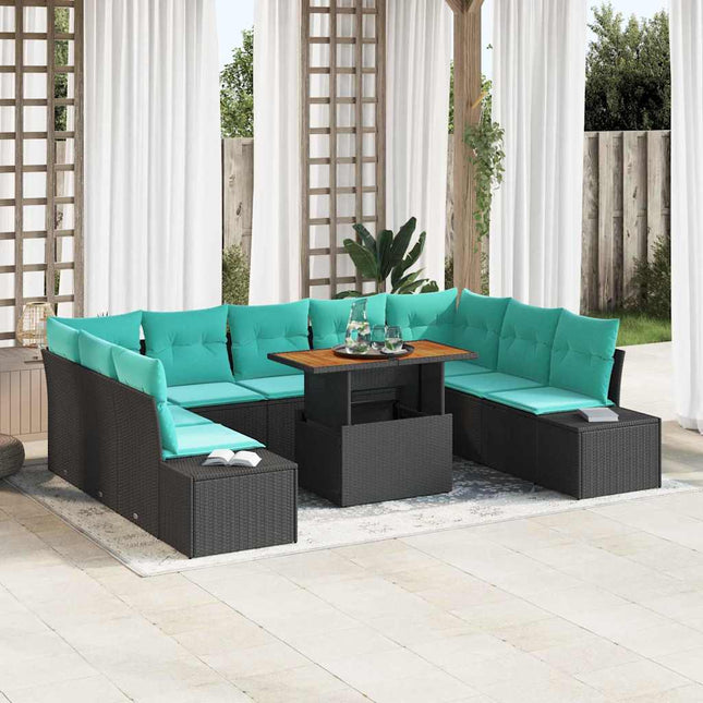 Havesofa Sæt 10 stk. Sort Poly rattan