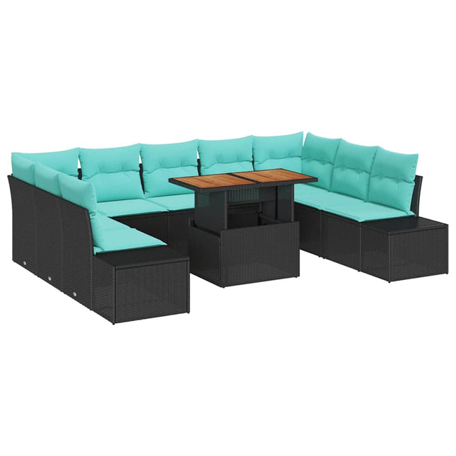 Havesofa Sæt 10 stk. Sort Poly rattan