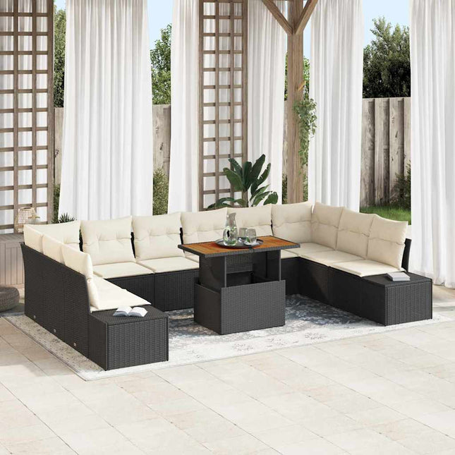 Havesofa Sæt med opbevaring 11 pcs Sort Poly rattan