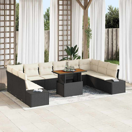 Havesofa Sæt med opbevaring 11 pcs Sort Poly rattan