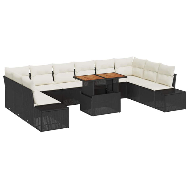 Havesofa Sæt med opbevaring 11 pcs Sort Poly rattan