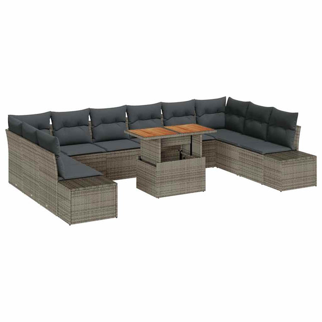 Havesofa Sæt med opbevaring 11 pcs Grå Poly rattan