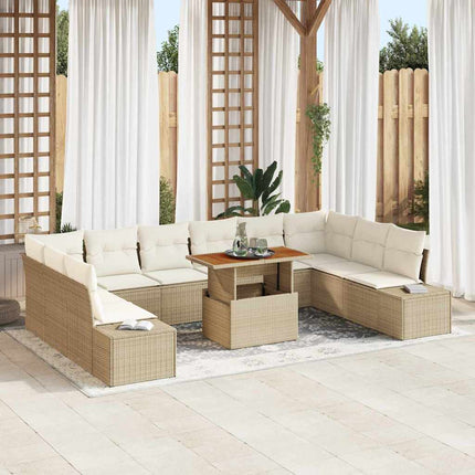 Havesofa Sæt 11 stk. Beige Poly rattan