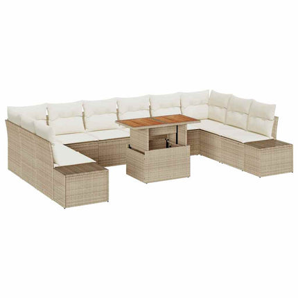 Havesofa Sæt 11 stk. Beige Poly rattan