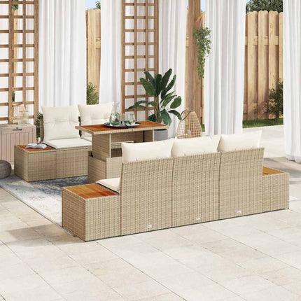 Havesofa Sæt 6 stk. Beige Poly rattan