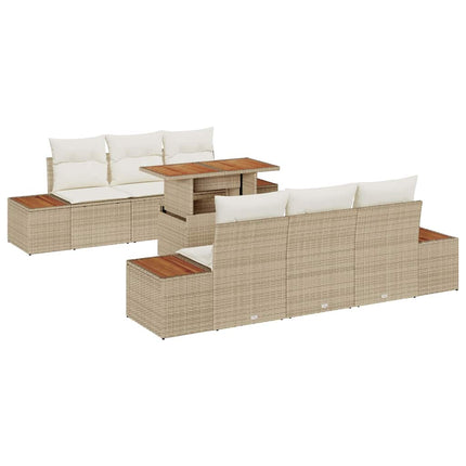 Havesofa Sæt 7 stk. Beige Poly rattan