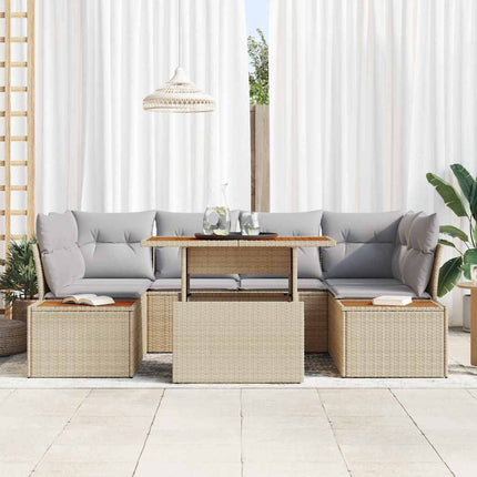 Havesofa Sæt med opbevaring 7 pcs Beige Poly rattan