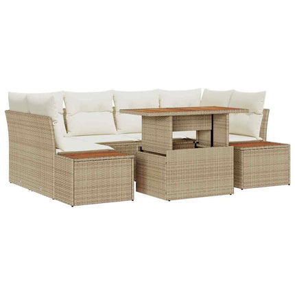 Havesofa Sæt 7 stk. Beige Poly rattan
