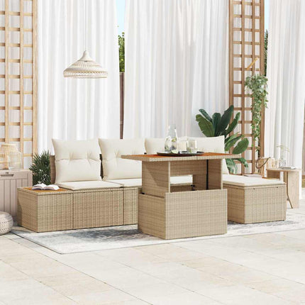 Havesofa Sæt 6 stk. Beige Poly rattan