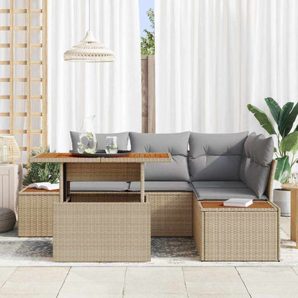 Havesofa Sæt med opbevaring 5 pcs Beige Poly rattan