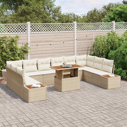 Havesofa Sæt 11 stk. Beige Poly rattan