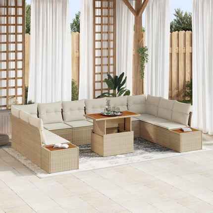 Havesofa Sæt 11 stk. Beige Poly rattan