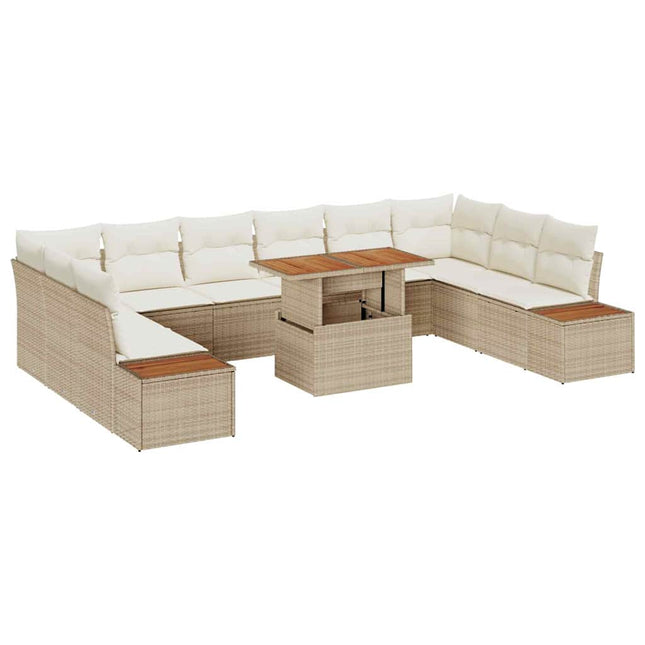 Havesofa Sæt 11 stk. Beige Poly rattan