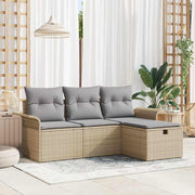 Havesofa Sæt med pude 4 pcs beige og lysegrå Poly rattan